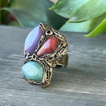 Chrysoprase Cherry Quartz and Chalcedony Statement Ring -  Oversized Chunky Cocktail Ring