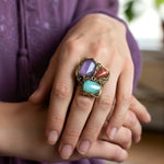 Chrysoprase Cherry Quartz and Chalcedony Statement Ring -  Oversized Chunky Cocktail Ring