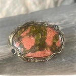 Chunky Unakite Ring - Oval Pink and Green Cocktail Statement Ring
