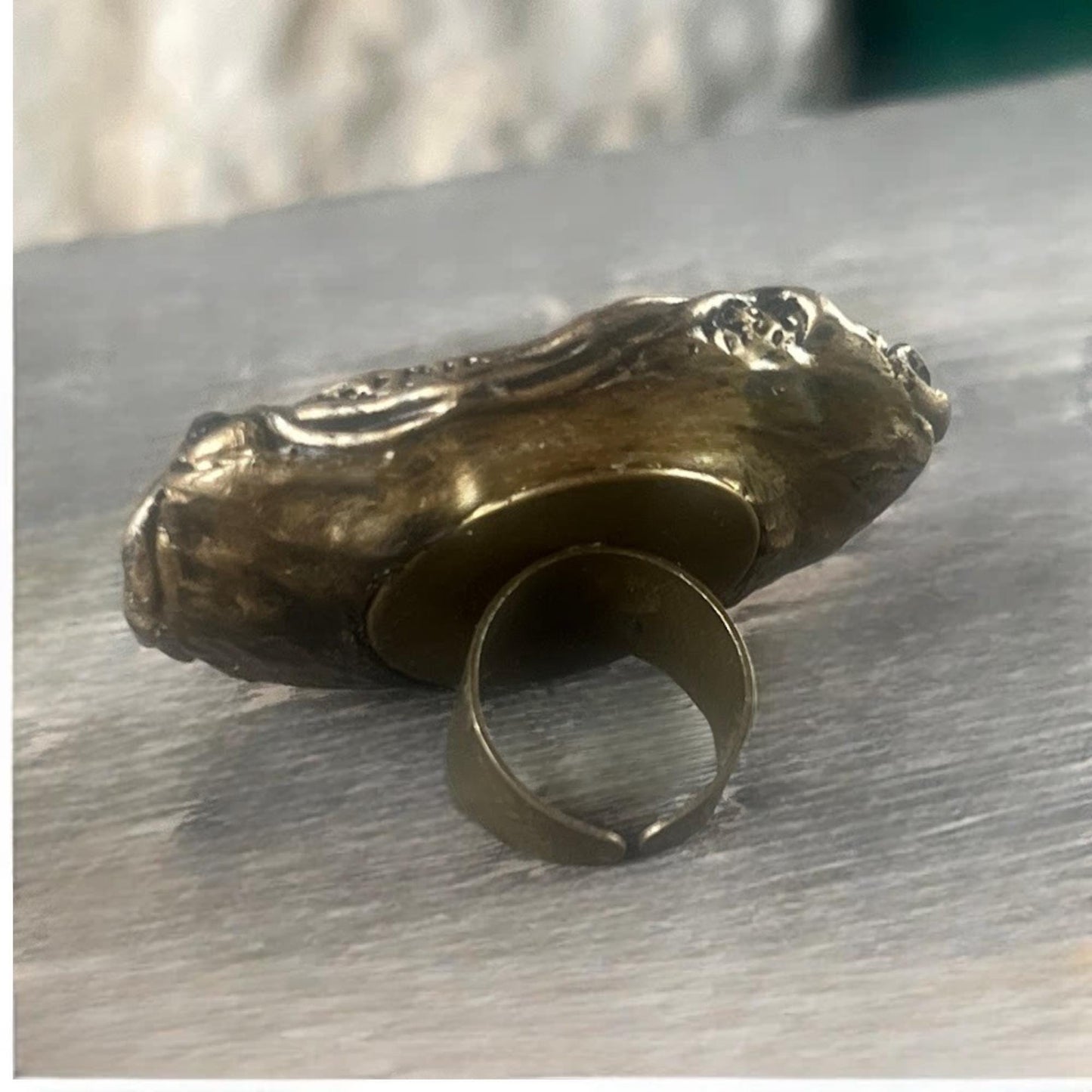 Chunky Unakite Ring - Oval Pink and Green Cocktail Statement Ring