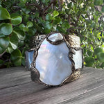 Mother of Pearl Chunky Wide Cuff Bracelet -  Modern Statement Jewelry