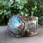 Abalone Chunky Wide Cuff Bracelet -  Modern Statement Mother of Pearl Jewelry