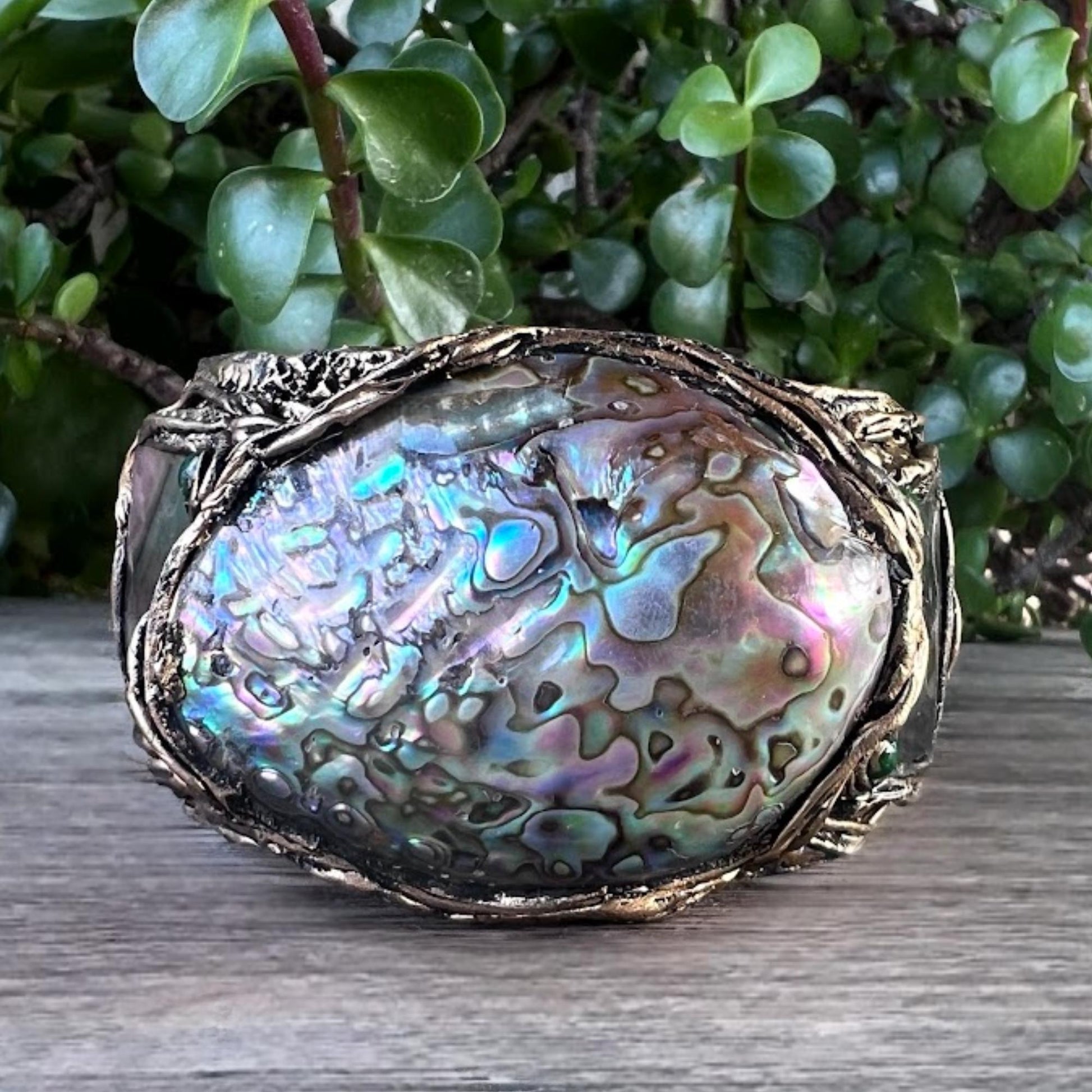 Abalone Chunky Wide Cuff Bracelet -  Modern Statement Mother of Pearl Jewelry