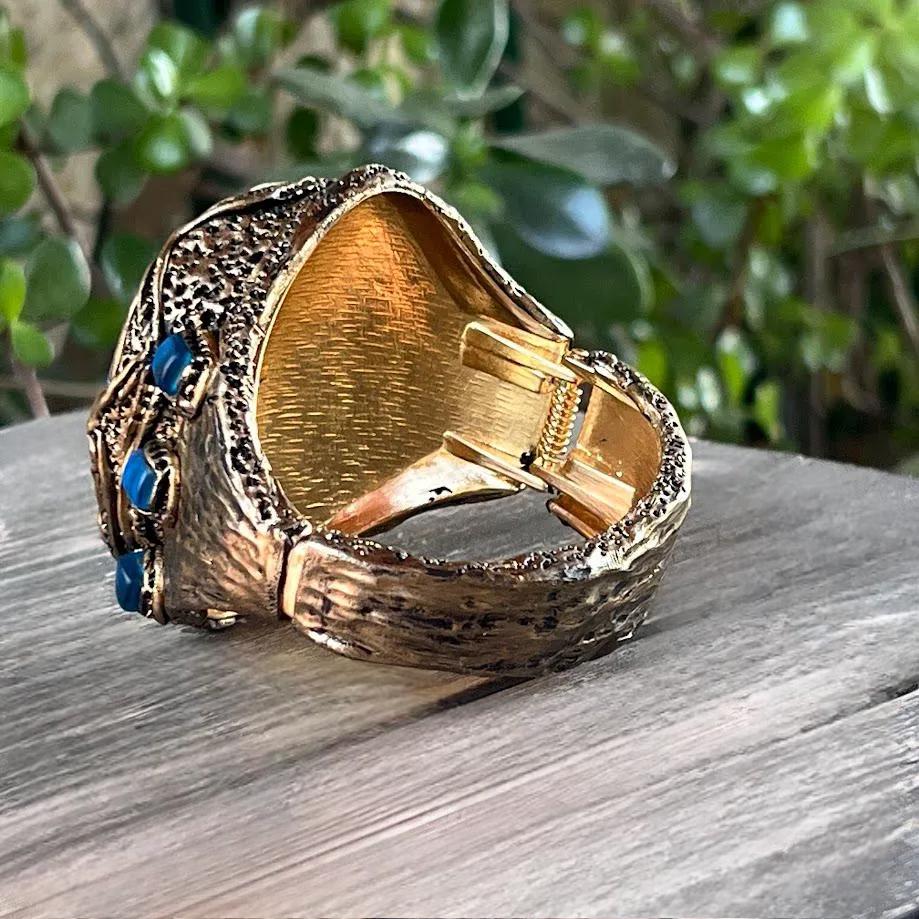 Blue Agate Statement Bracelet - Chunky Stone Wide Cuff
