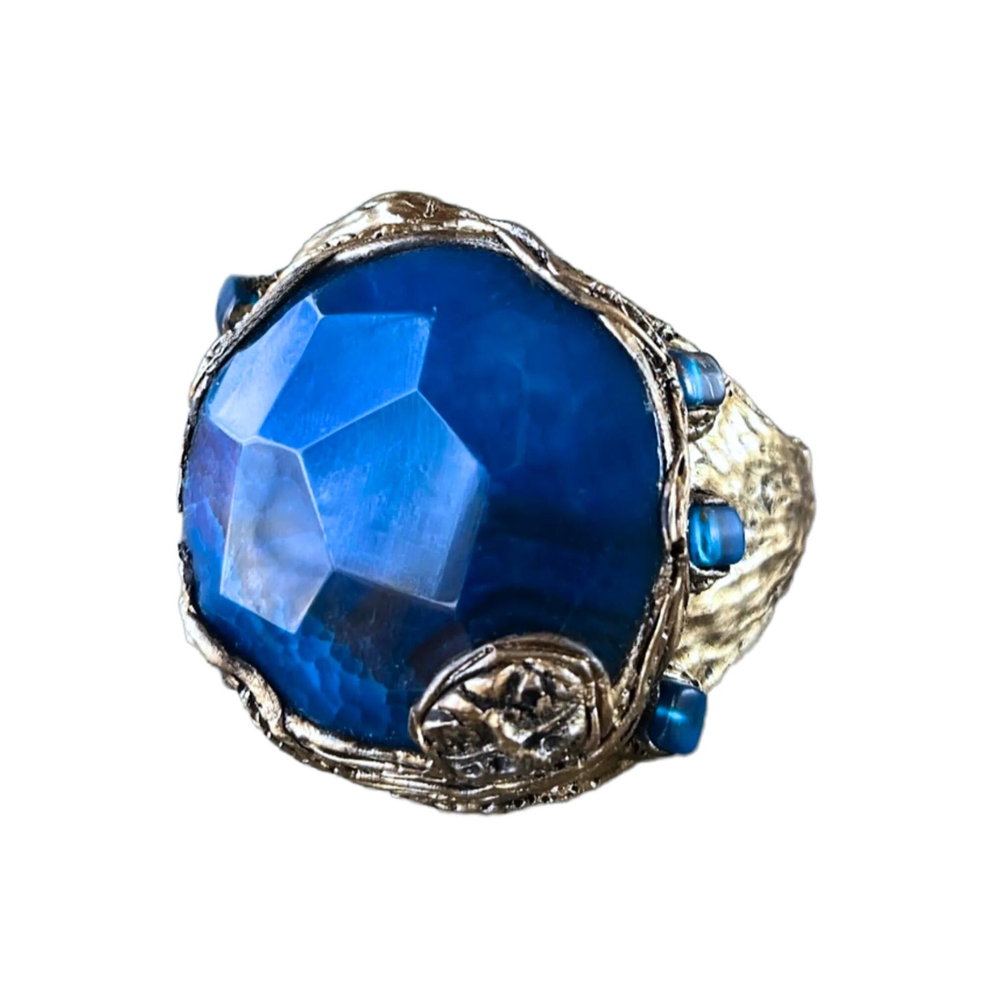 Blue Agate Statement Bracelet - Chunky Stone Wide Cuff