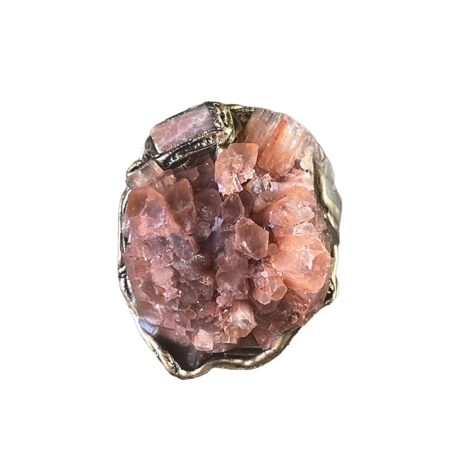 Sunstone and Aragonite Raw Crystal Chunky Ring Statement Large Cocktail Ring