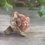 Sunstone and Aragonite Raw Crystal Chunky Ring Statement Large Cocktail Ring