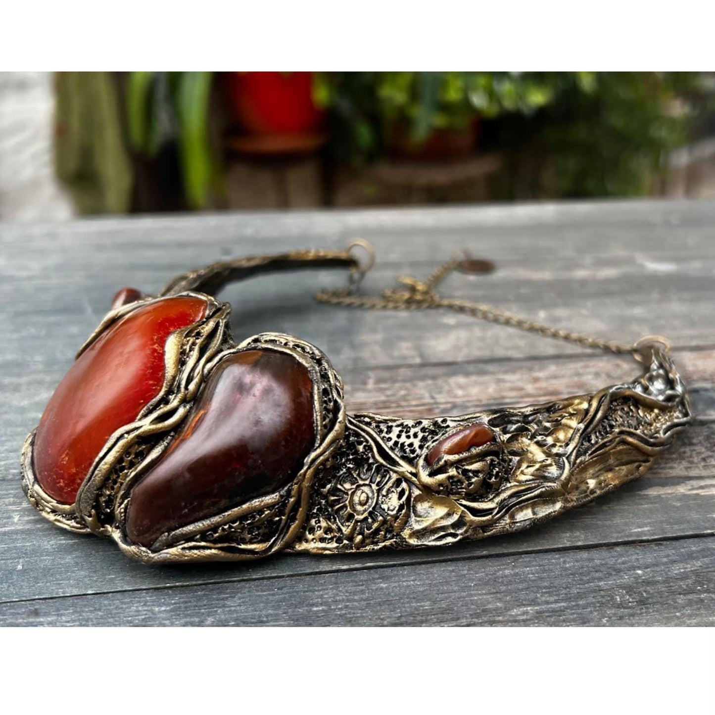 Carnelian Chunky Stone Choker Necklace One Of a Kind Jewelry Raw Crystal Collar