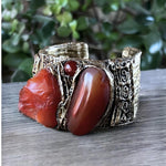 Carnelian Gemstone Raw Crystal Bracelet, Chunky Boho Cuff Bracelet
