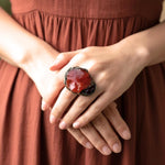 Raw Namibian Carnelian Large Stone Ring, Big Chunky Cocktail Ring