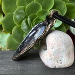 Black Onyx Pendant Beaded Necklace with Large Fossil - Bold Statement Gemstone Jewelry