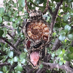Ammonite Fossil, Carnelian & Sunstone Crystal Pendant - Vitality Talisman