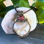 Flower Agate and Cherry Quartz Heart Pendant -  Healing Crystal Amulet Necklace