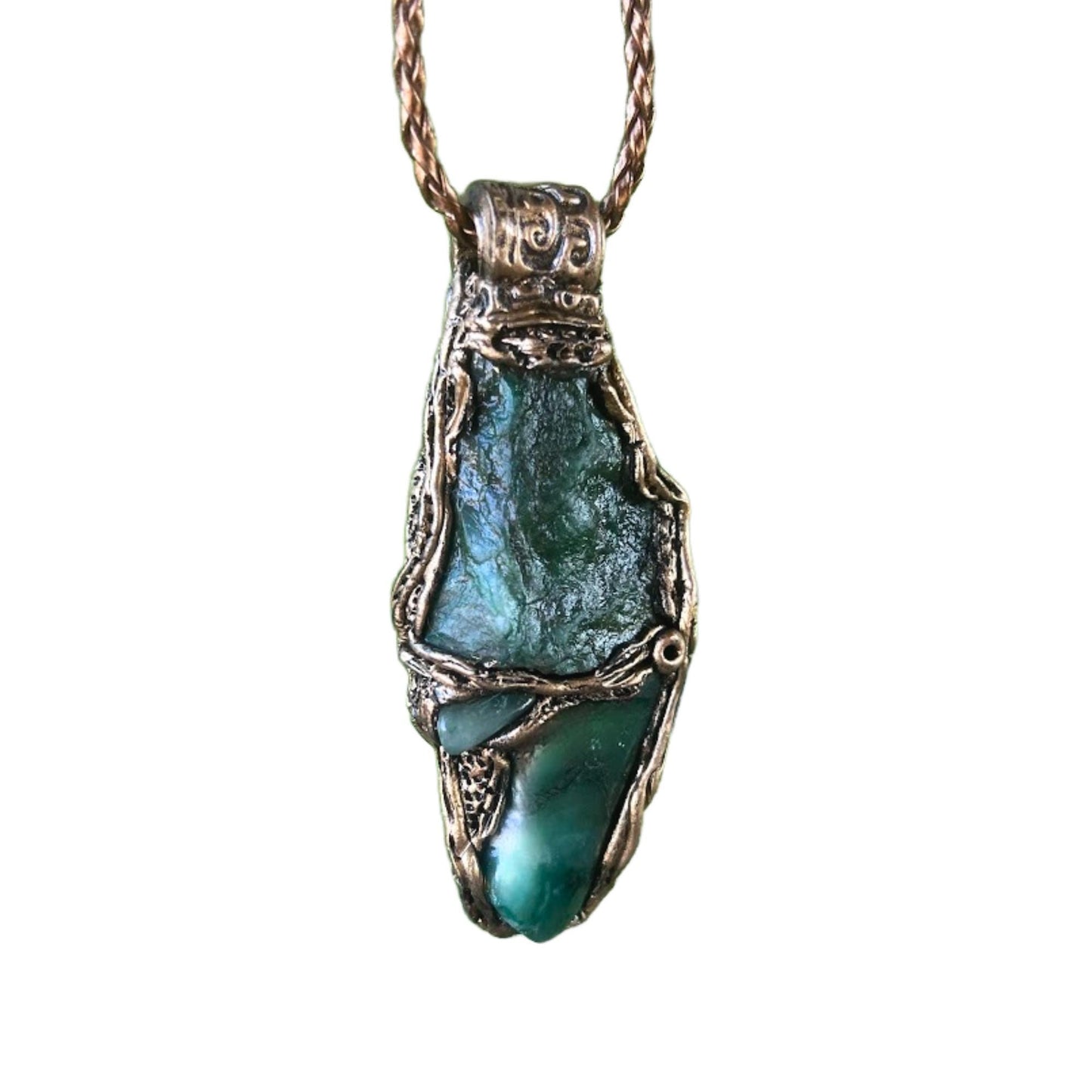 Green Aventurine and Buddstone Raw Stone Necklace