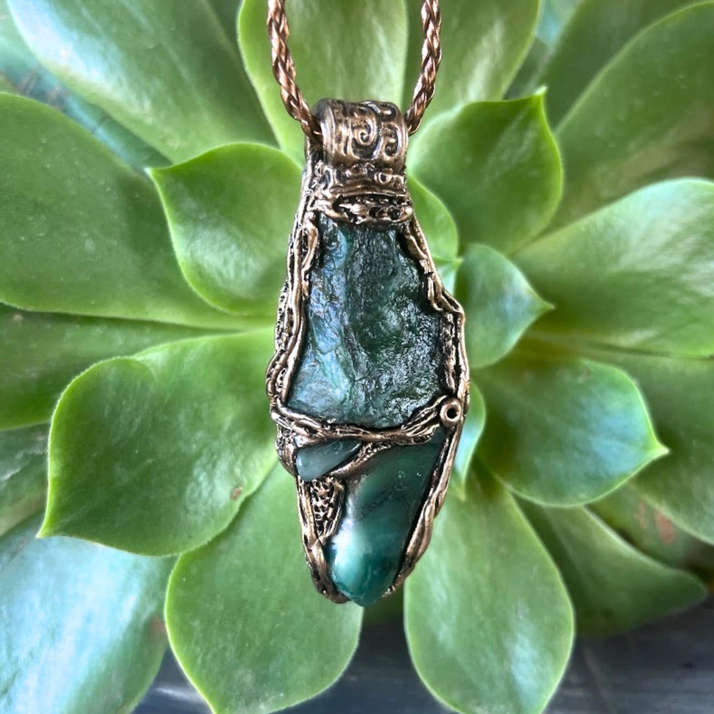 Green Aventurine and Buddstone Raw Stone Necklace