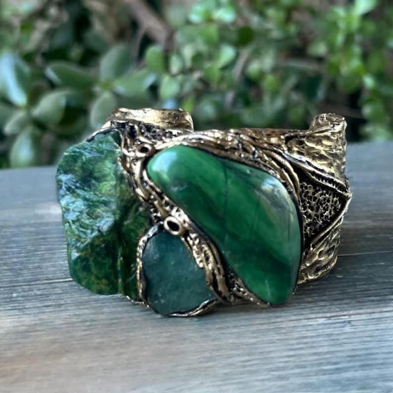 Buddstone Aventurine Statement Ring -  Chunky Green Crystal Cocktail Ring
