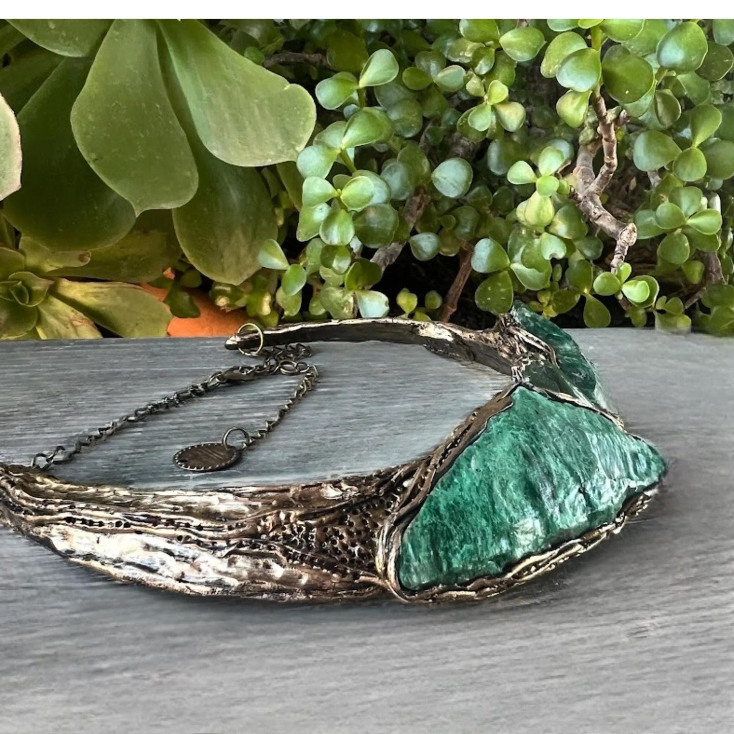 Chunky Green Gemstone Choker Collar Necklace | Aventurine and Buddstone Jewelry