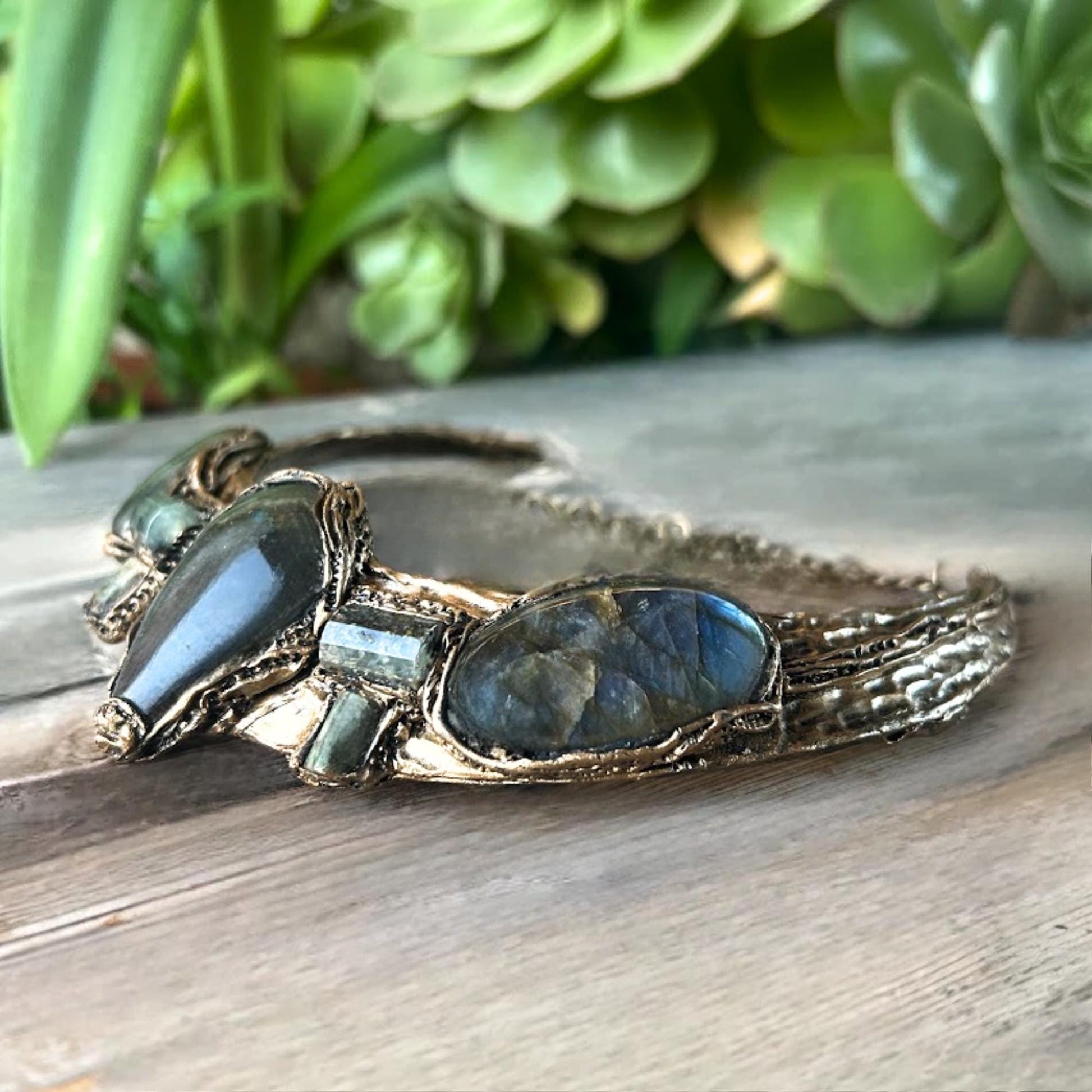 Labradorite and Prehnite Chunky Choker Necklace Statement Special Event Jewelry