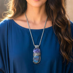 Large Peacock Ore Amethyst Pendant - Raw Purple Blue Gemstone Statement Necklace