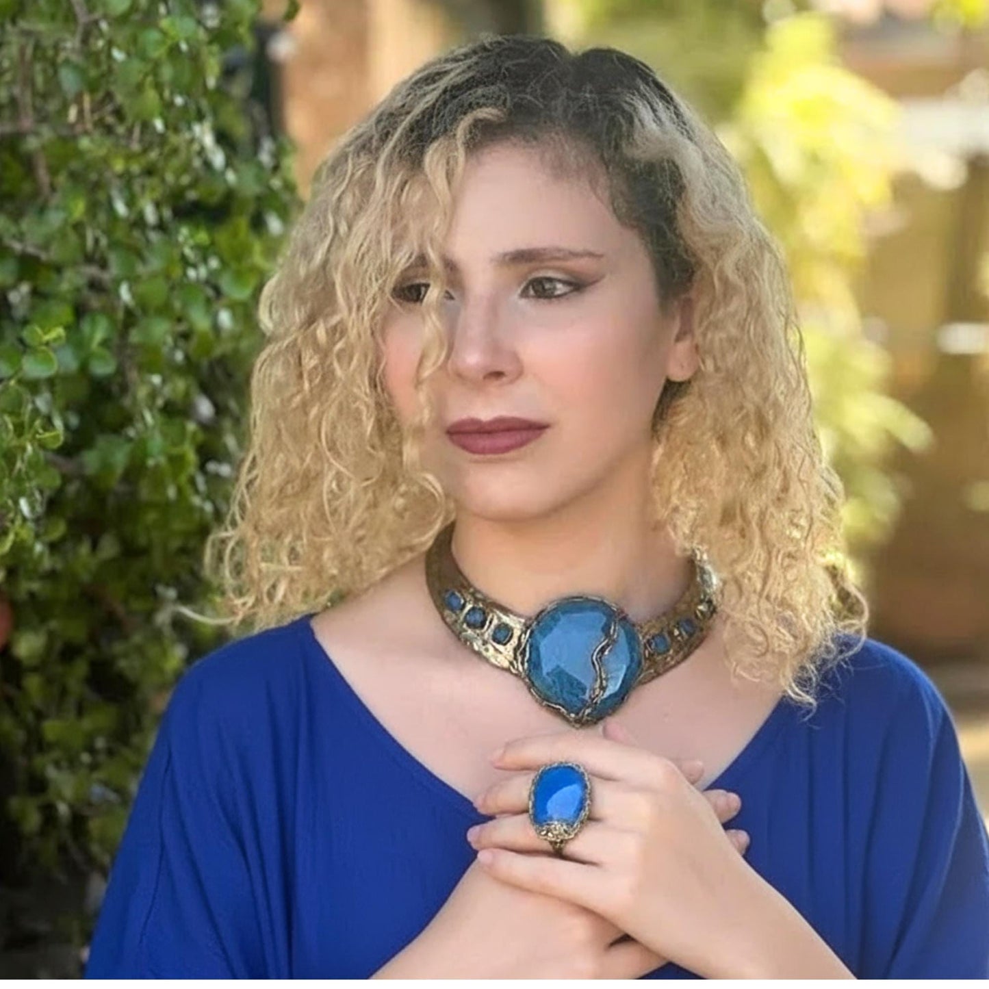 Blue Agate Chunky Stone - Oversized Statement Cocktail Ring
