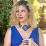 Blue Stone Choker Necklace -  Chunky Statement Collar Jewelry