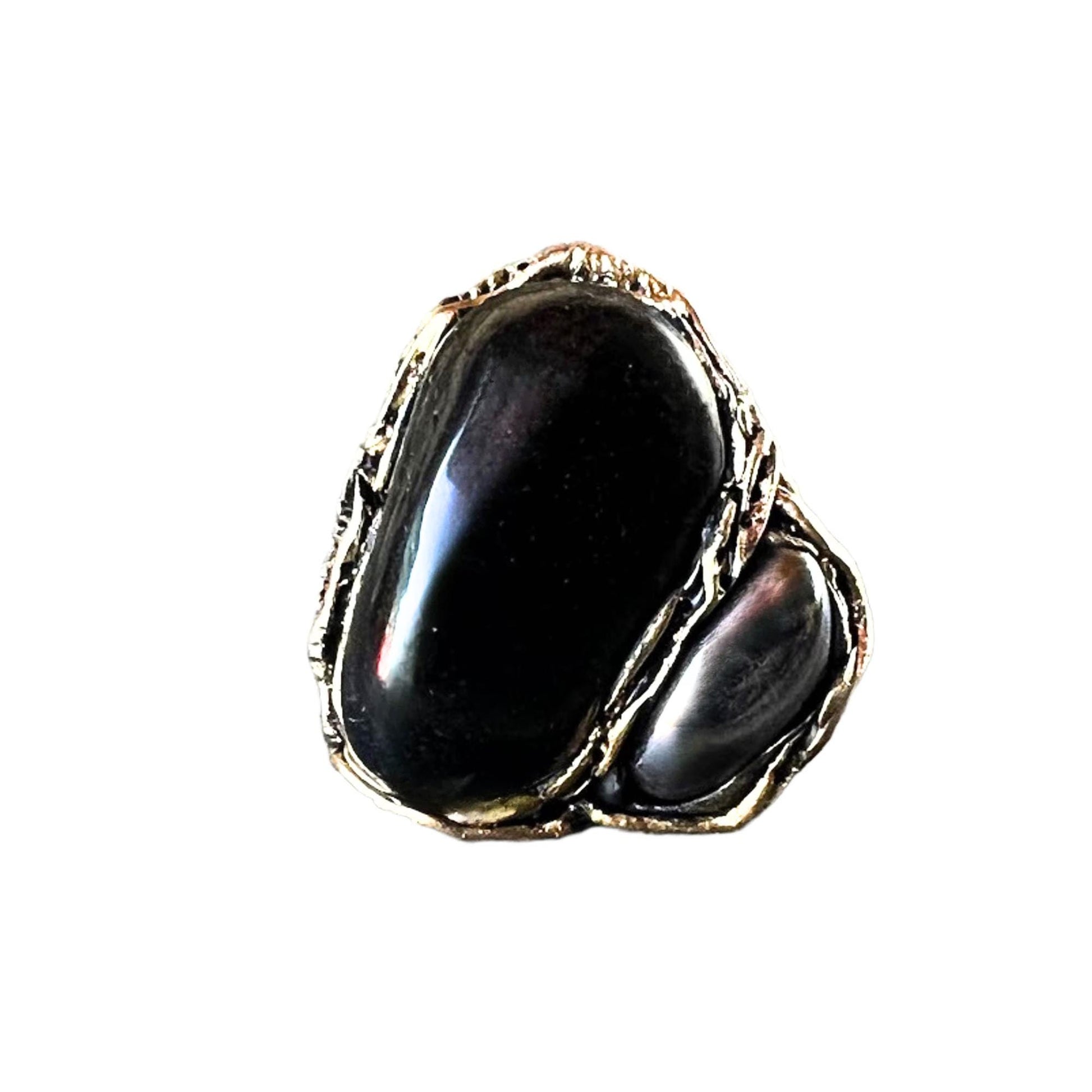 Chunky Black Obsidian Hematite Ring: Adjustable Empath Protection Jewelry