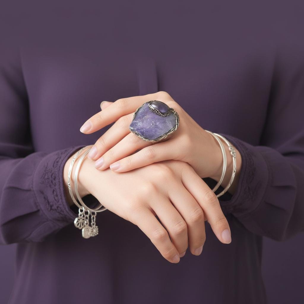 Large Amethyst Raw Crystal Ring Chunky Statement Oversized Cocktail Ring