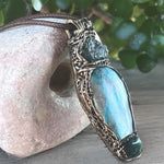 Raw Emerald and Chrysocolla Pendant Necklace -  Healing Crystal Amulet