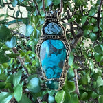 Raw Emerald and Chrysocolla Pendant Necklace -  Healing Crystal Amulet