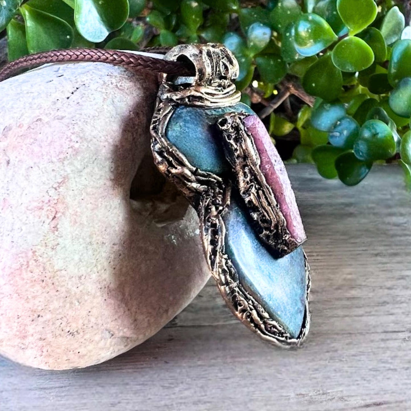 Raw Ruby and Ruby Kyanite Necklace -  Healing Crystal Amulet Pendant