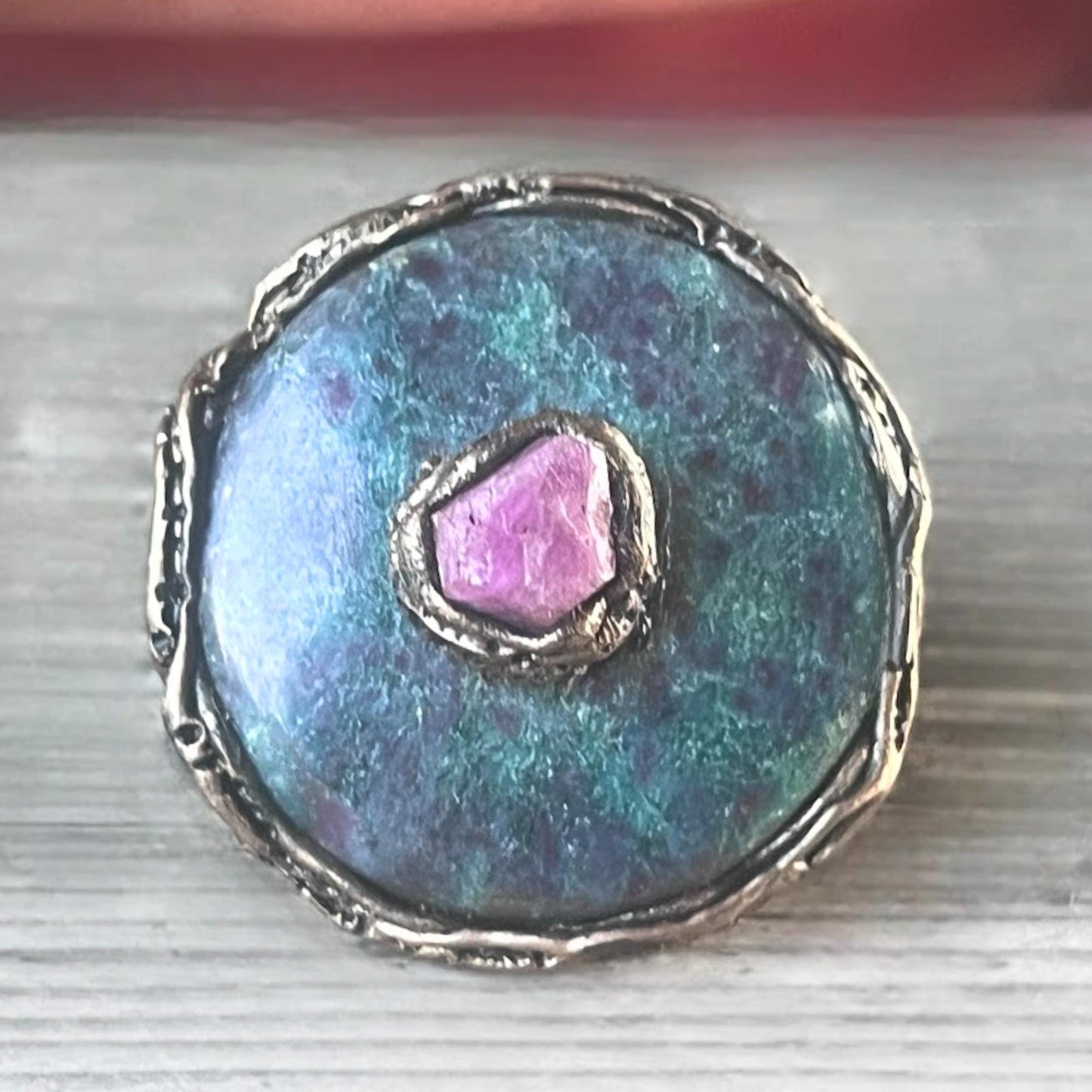 Chunky Raw Ruby Kyanite Statement Ring | Oversized Round Cocktail Ring