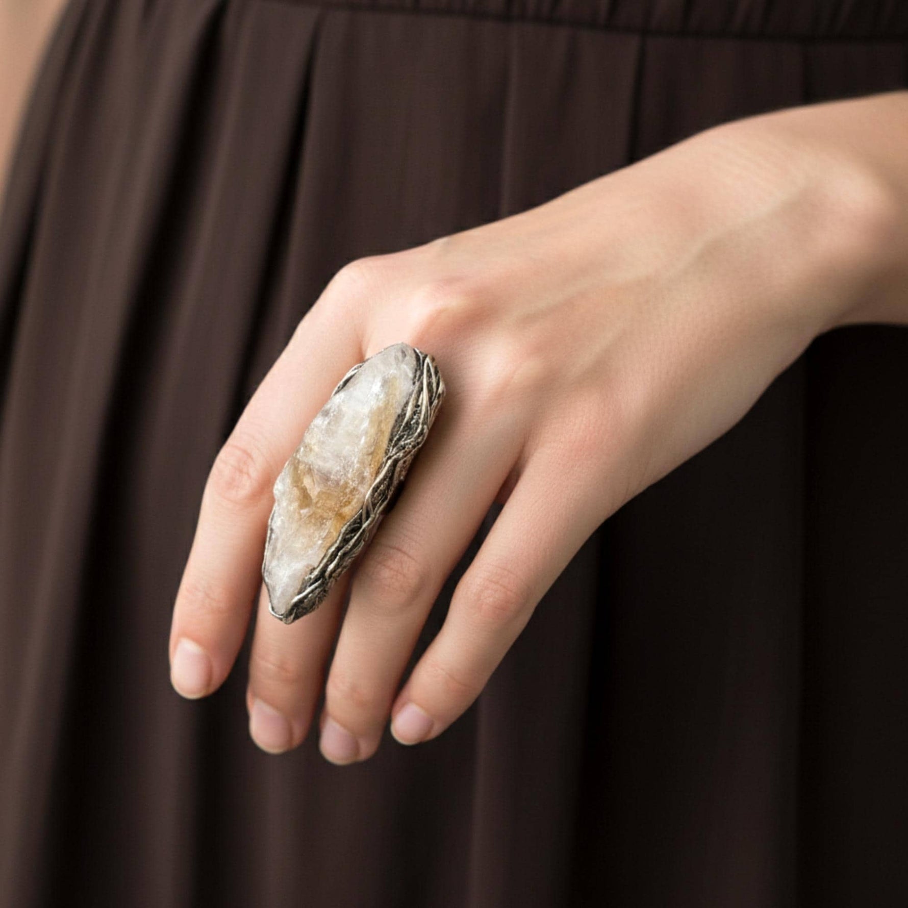 Raw Citrine full figner statement ring.