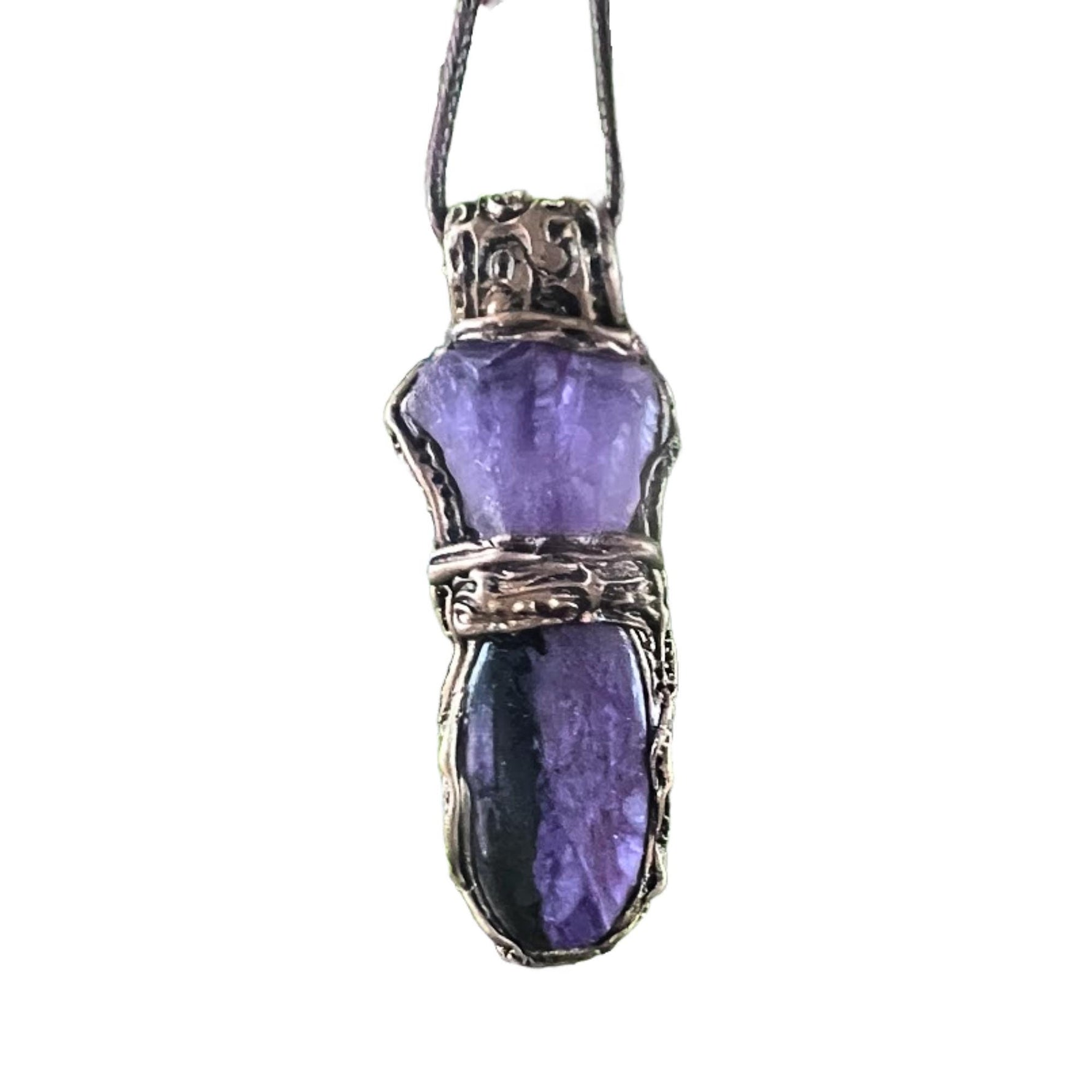 Amethyst Charoite Crystal Necklace - Purple Gemstone Pendant