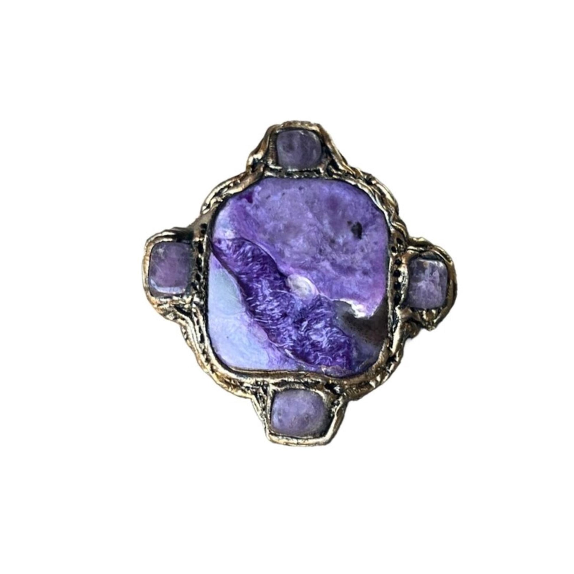 Oversized Charoite Ring -  Large Purple Stone Statement Cocktail Ring