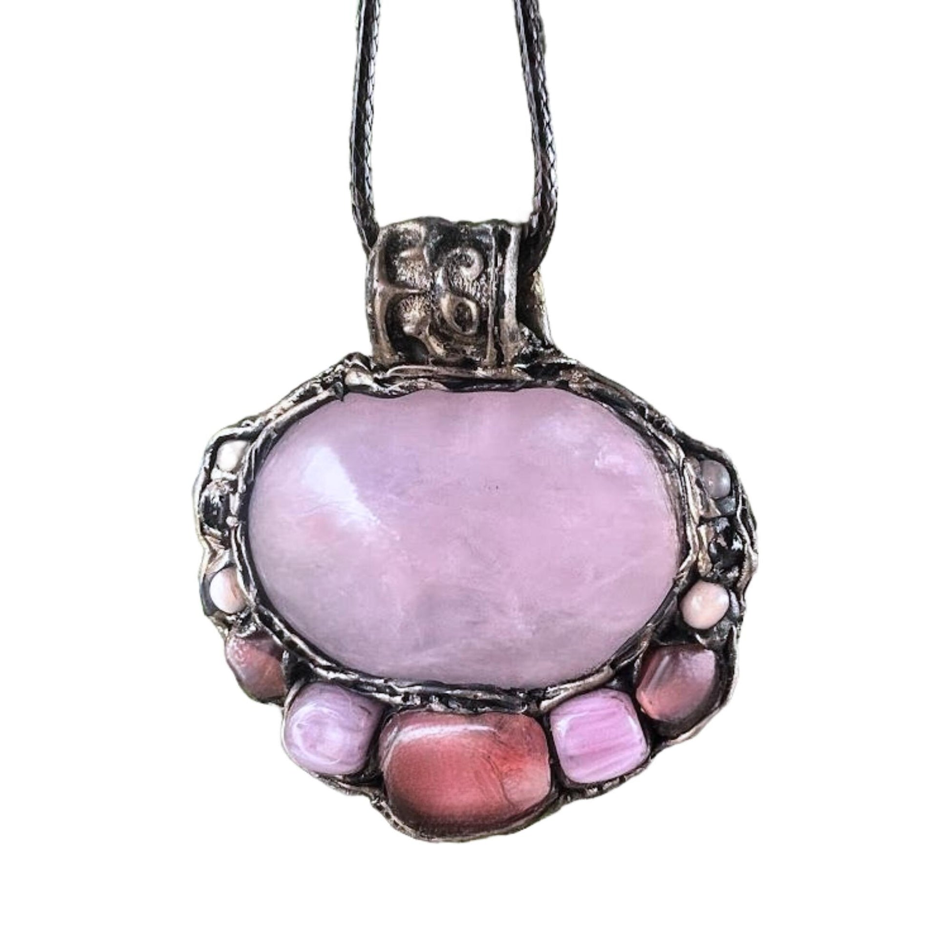 Rose Quartz and Cherry Quartz Necklace: Handmade Pink Stone Pendant