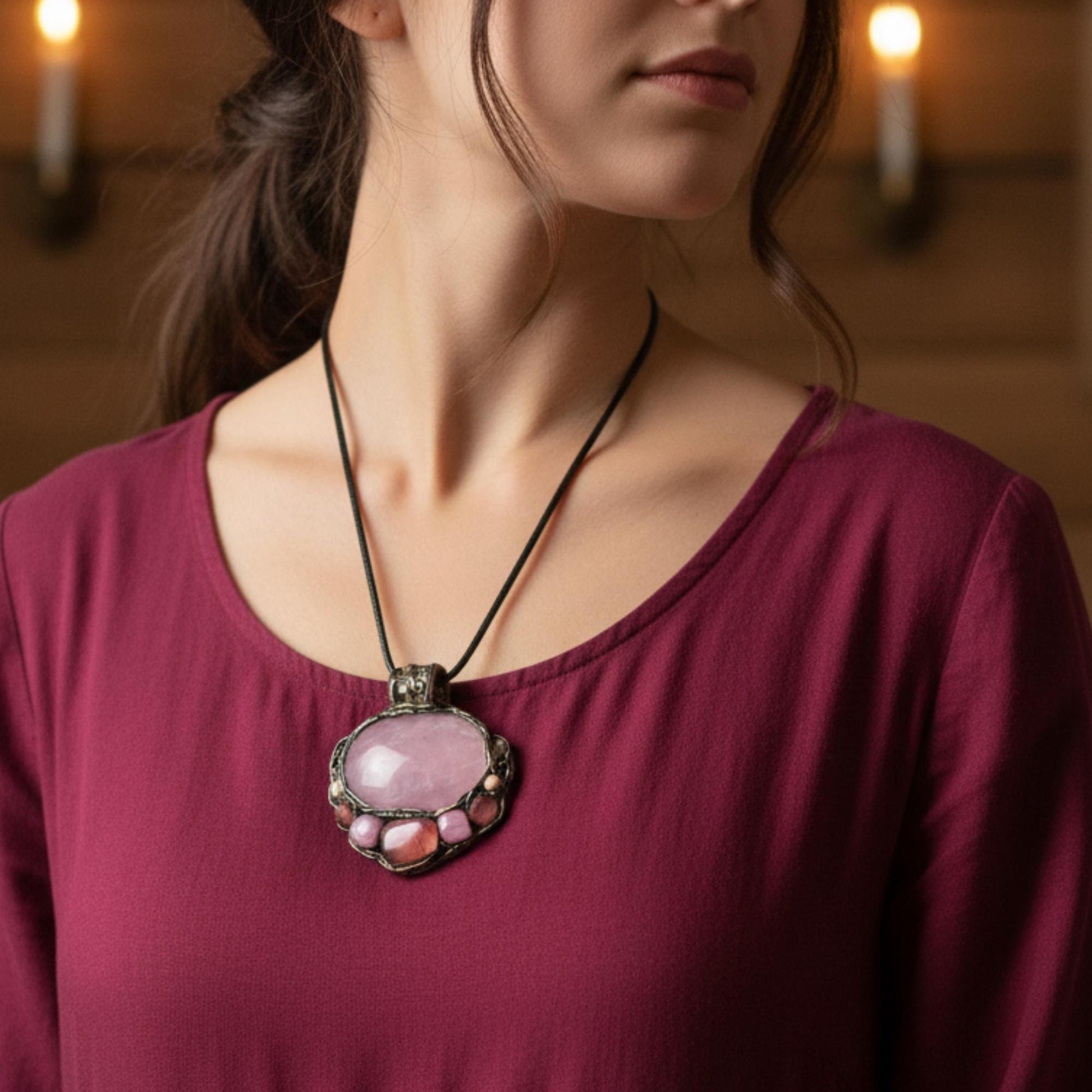 Rose Quartz and Cherry Quartz Necklace: Handmade Pink Stone Pendant