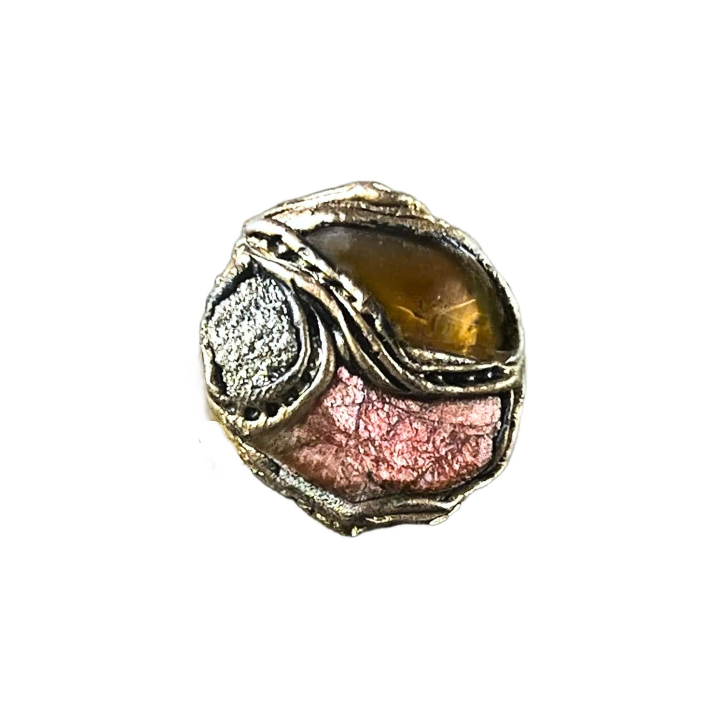 Citrine Pyrite and Sunstone Raw Crystal Wealth Ring Lucky Ring