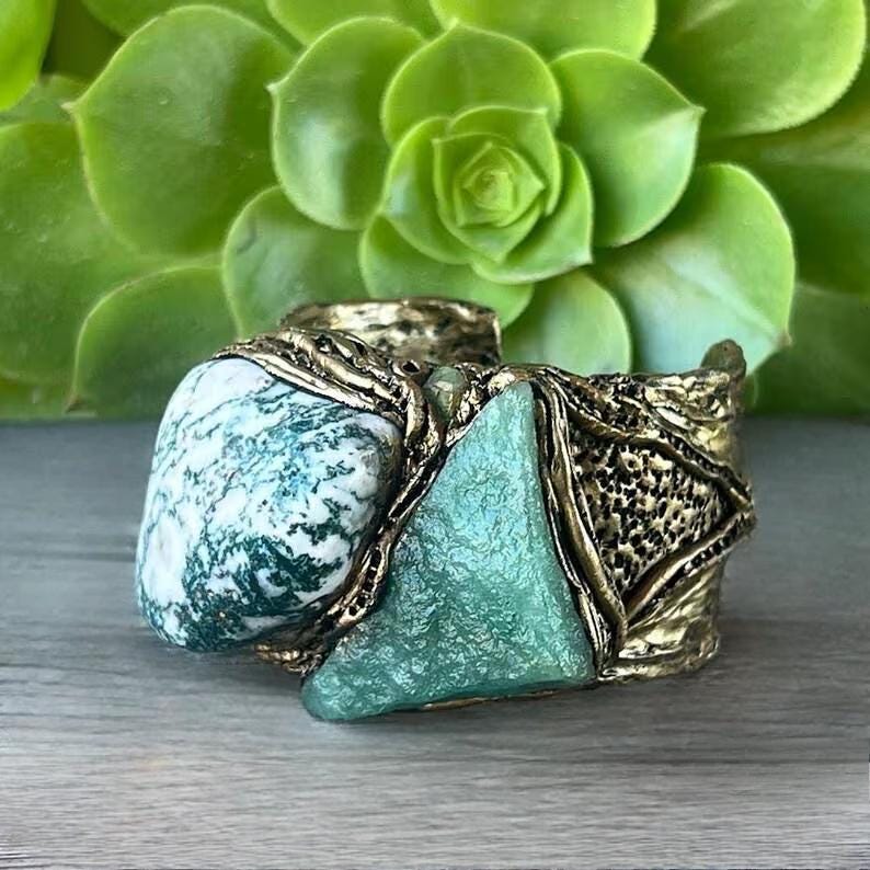 Green Aventurine and Tree Agate Crystal Pendant Necklace -  Large Healing Stone Amulet