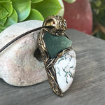 Green Aventurine and Tree Agate Crystal Pendant Necklace -  Large Healing Stone Amulet