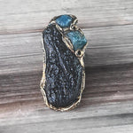 Meteorite Tektite and Apatite Raw Stone Full Finger Ring