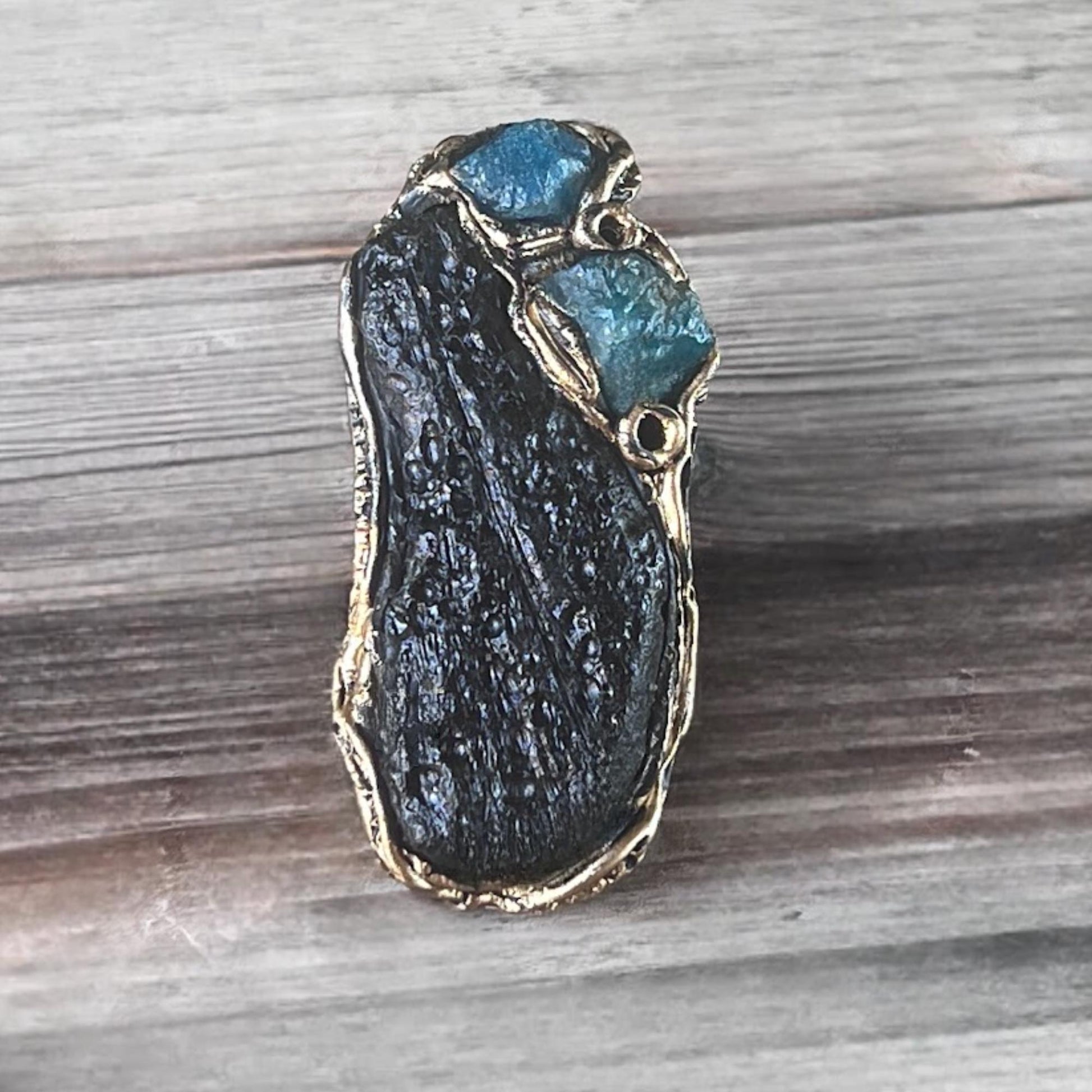 Meteorite Tektite and Apatite Raw Stone Full Finger Ring