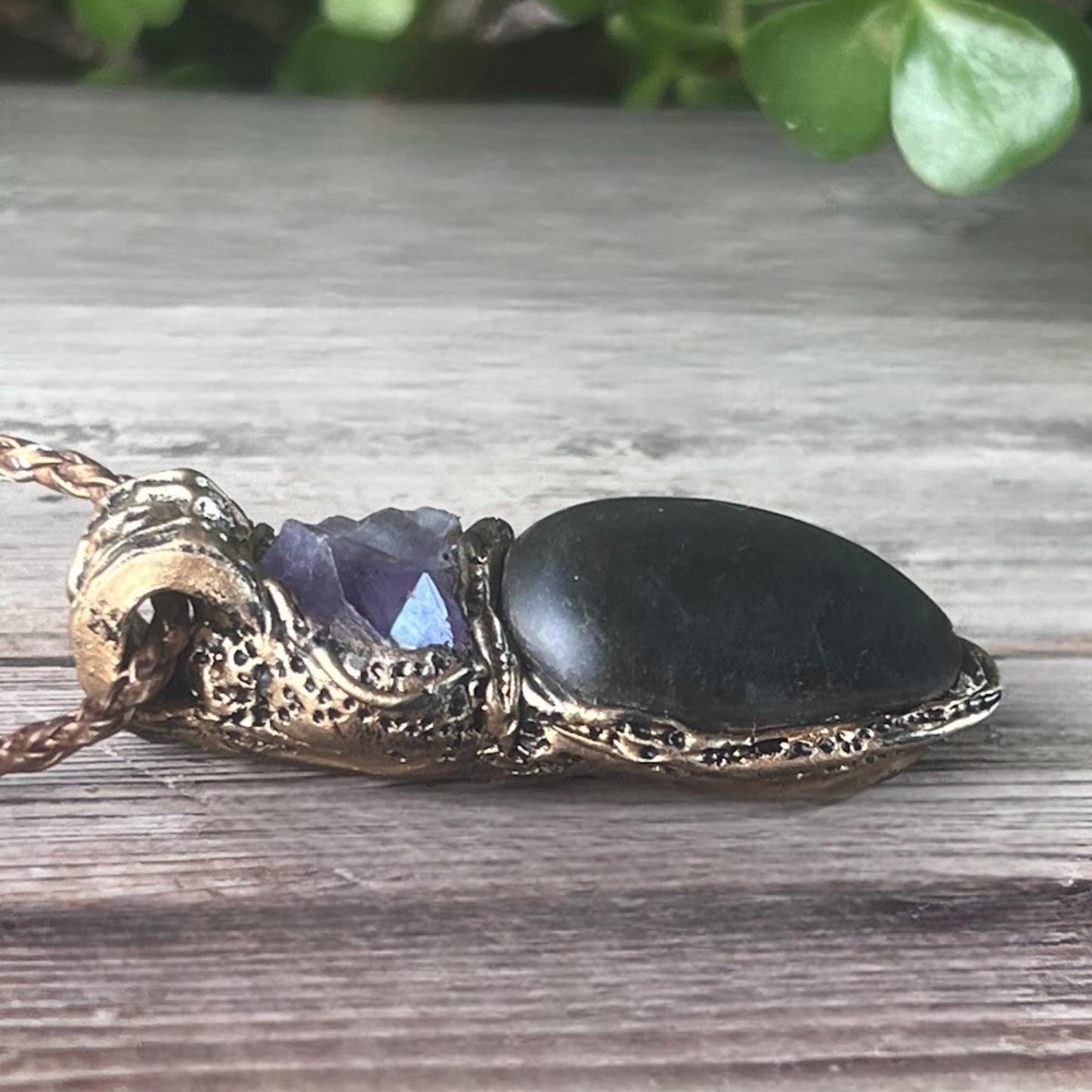 Shungite Raw Amethyst Pendant Necklace -  Empath Protection Amulet