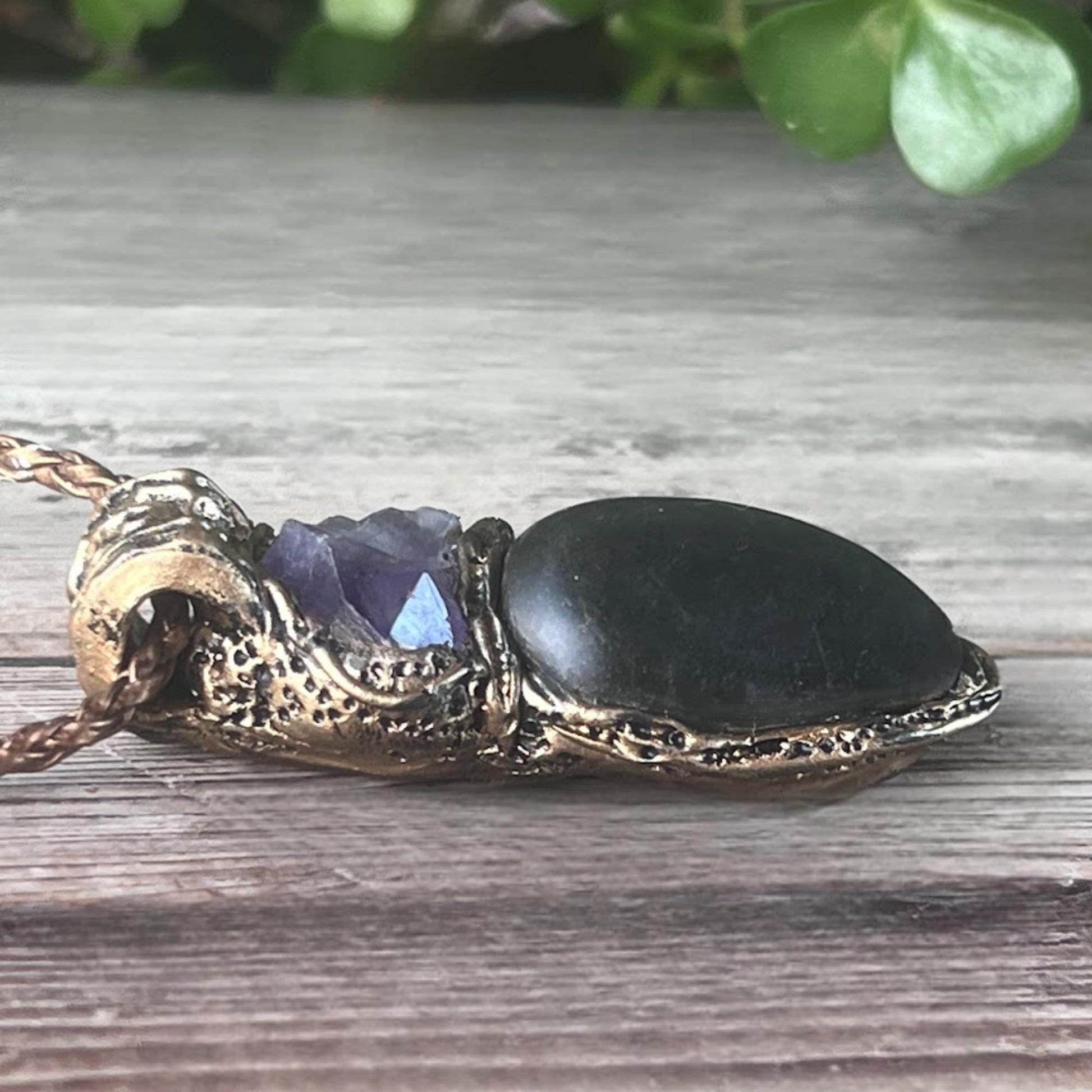 Shungite Raw Amethyst Pendant Necklace -  Empath Protection Amulet
