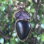 Shungite Raw Amethyst Pendant Necklace -  Empath Protection Amulet