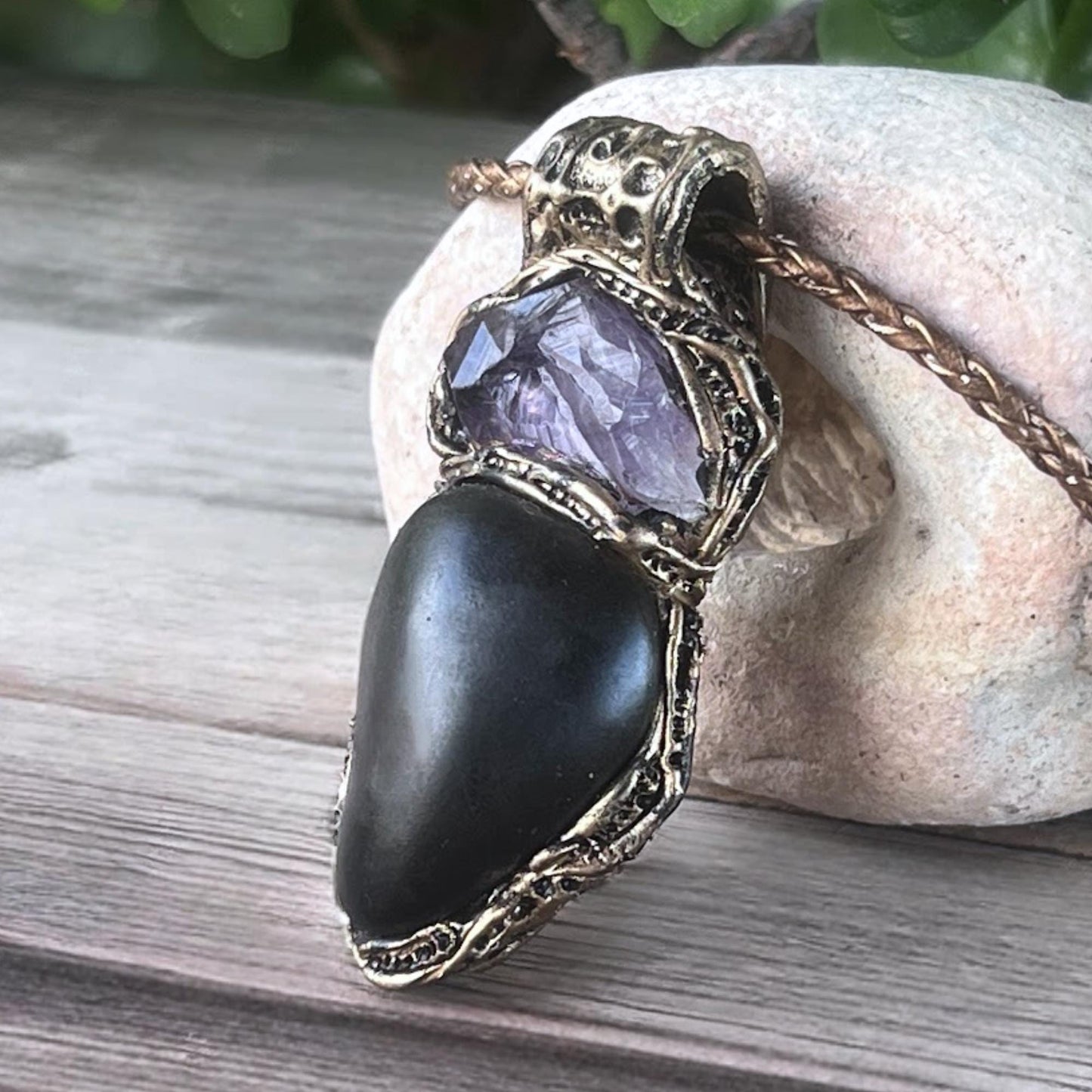Shungite Raw Amethyst Pendant Necklace -  Empath Protection Amulet