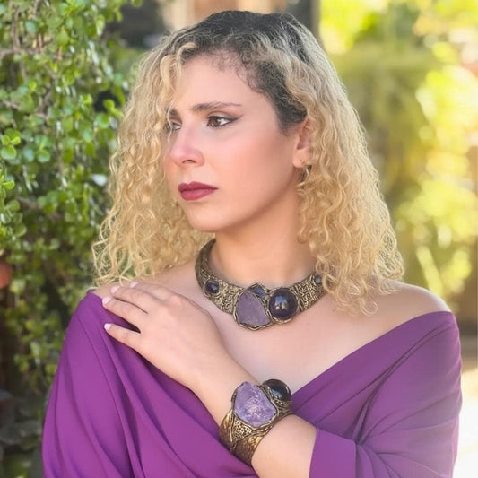 Chunky Amethyst Collar Necklace - Unique Crystal Jewelry for Special Occasions
