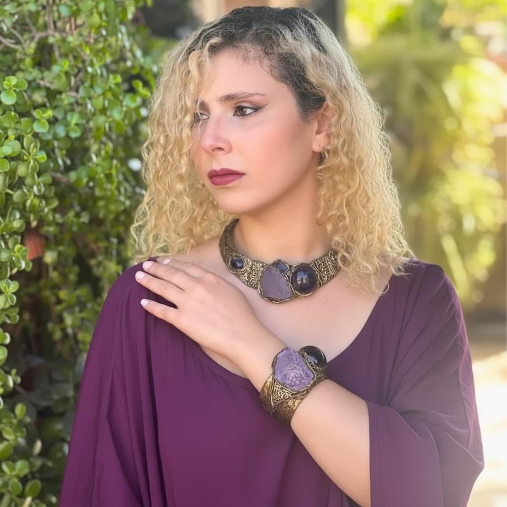 Amethyst Healing Crystal Cuff Bracelet Boho Purple Stone Bracelet