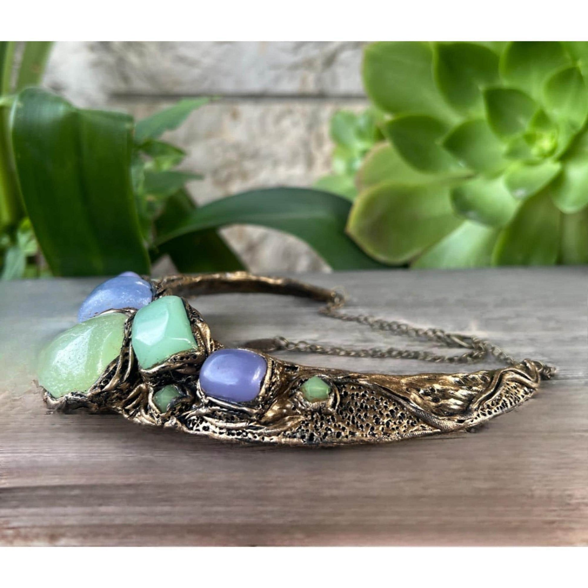 Green Onyx Chrysoprase and Chalcedony Choker Necklace -  Chunky Statement Collar