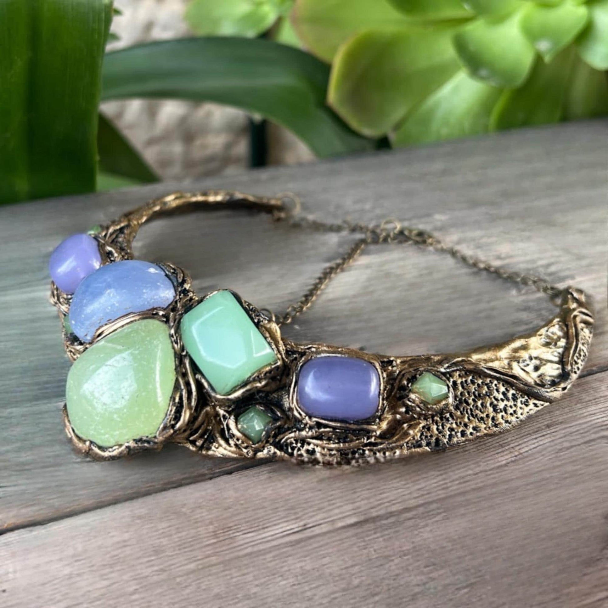 Green Onyx Chrysoprase and Chalcedony Choker Necklace -  Chunky Statement Collar