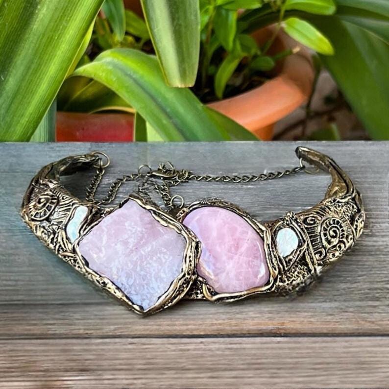 Rose Quartz Chunky Raw Crystal Choker Collar Necklace